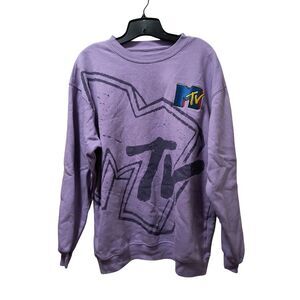 MTV Embroidered Logo Crewneck Sweatshirt XL Women’s Purple Graphic Print Viacom
